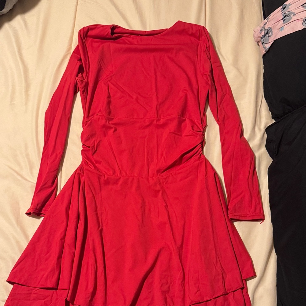 Source Unknown Vibrant Red Long Sleeve Dress